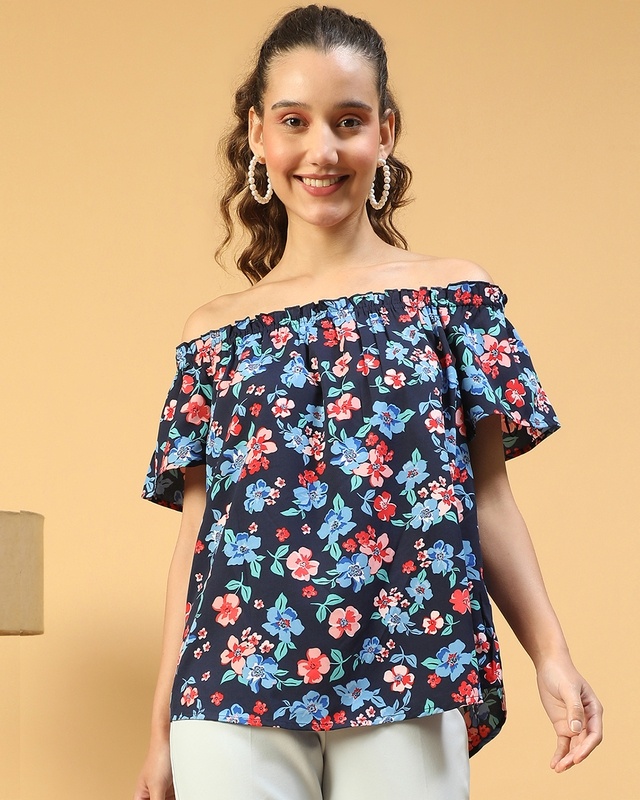 Women's Blue Floral Printed Top