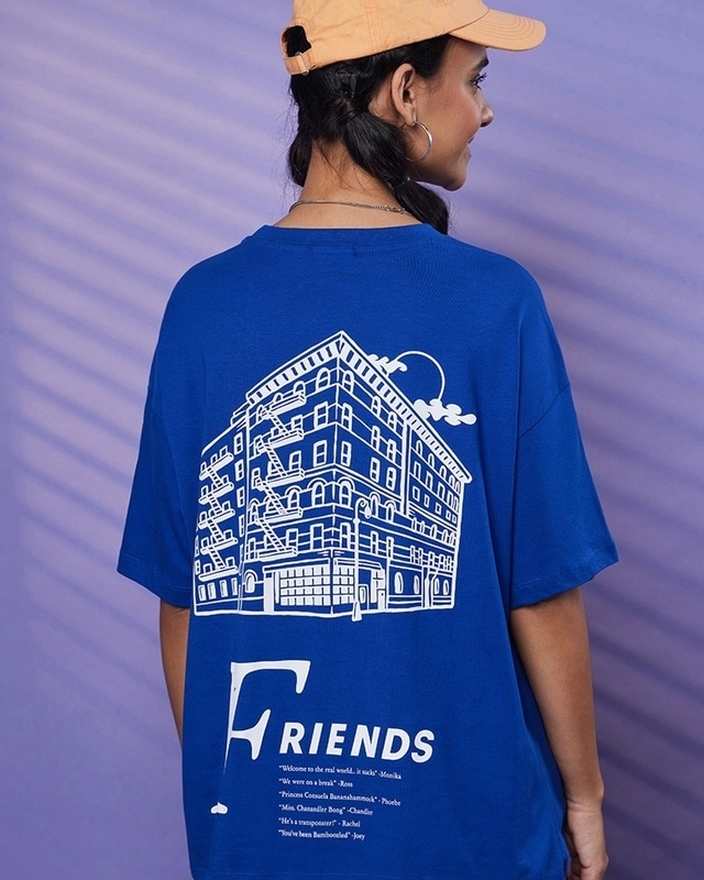 Shop Women's Blue Friends Forever Graphic Printed Oversized T-shirt-Front