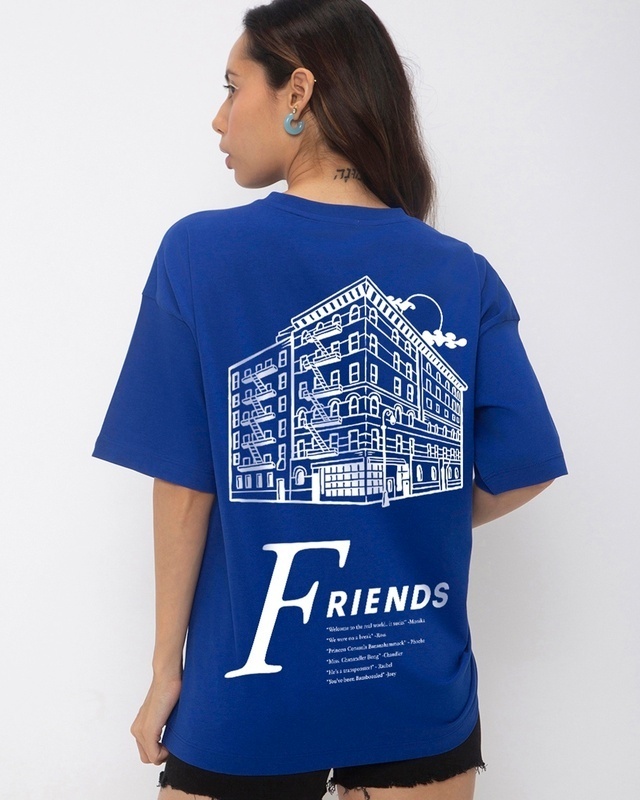 Women's Blue Friends Forever Graphic Printed Oversized T-shirt