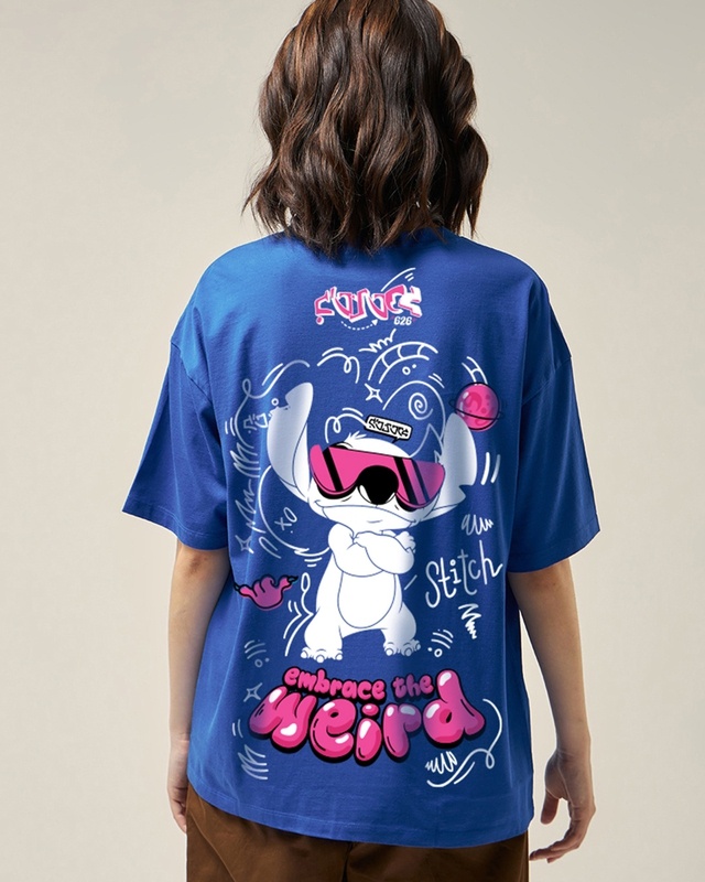 Shop Women's Blue Give me space Graphic Printed Oversized T-shirt-Front