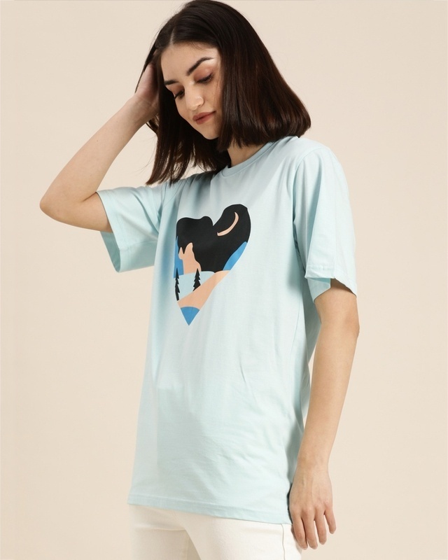 Shop Women's Blue Graphic Print Oversized T-shirt-Front