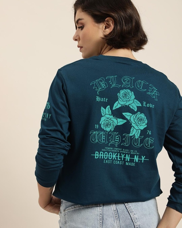 Shop Women's Blue Graphic Printed Oversized T-shirt-Front