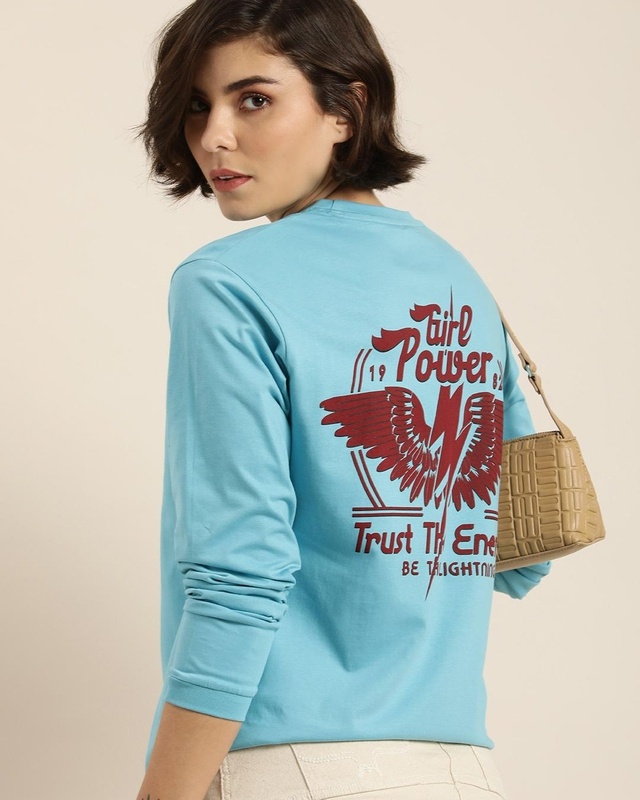 Shop Women's Blue Graphic Printed Oversized T-shirt-Front