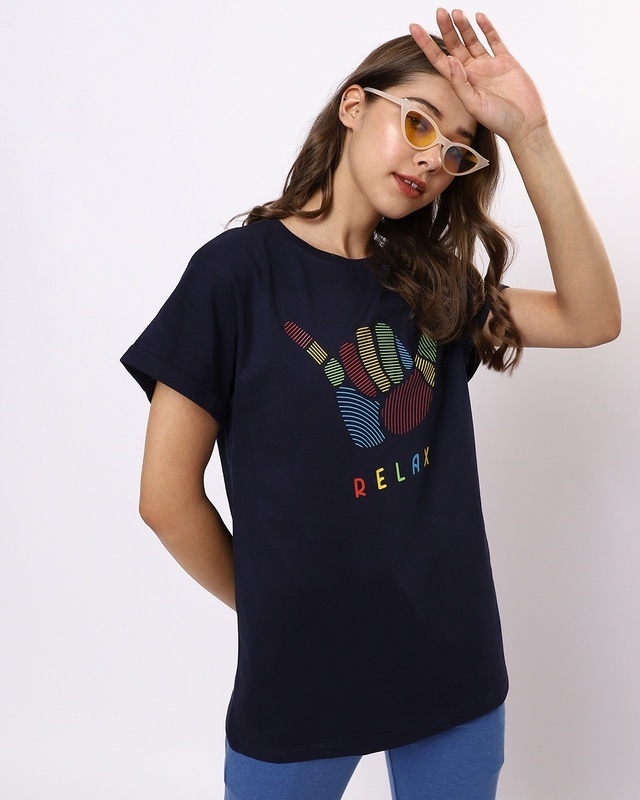 Shop Women's Blue Hang Loose Relax Boyfriend T-shirt-Front