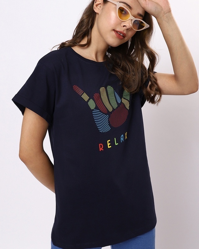 Shop Women's Blue Hang Loose Relax Boyfriend T-shirt-Front