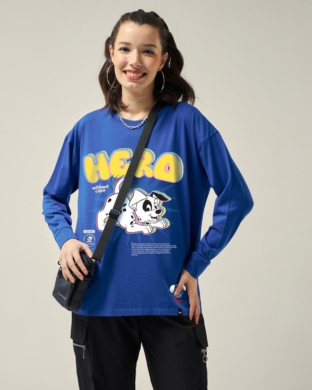 Shop Women's Blue Hero Without Cape Graphic Printed Oversized T-shirt-Front