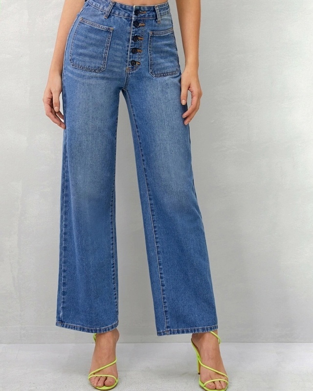 Shop Women's Blue High Rise Bootcut Jeans-Front
