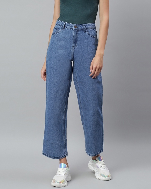 Shop Women's Blue High Rise Loose Fit Jeans-Front