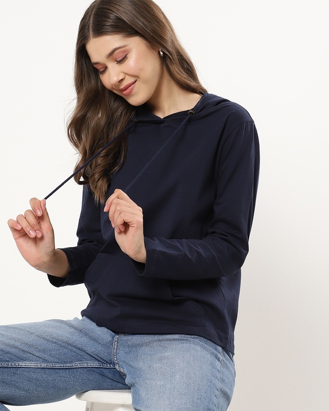 Shop Women's Blue Hoodie T-shirt-Front