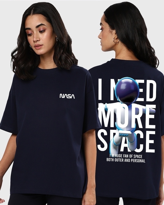 Shop Women's Blue I Need More Space Graphic Printed Oversized T-shirt-Front