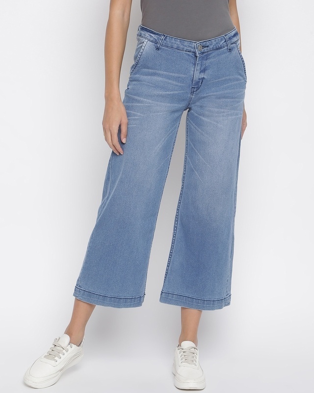 Shop Women's Blue Wide Leg Jeans-Front