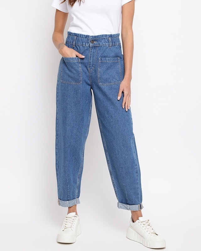 Shop Women's Blue Relaxed Fit Jeans-Front