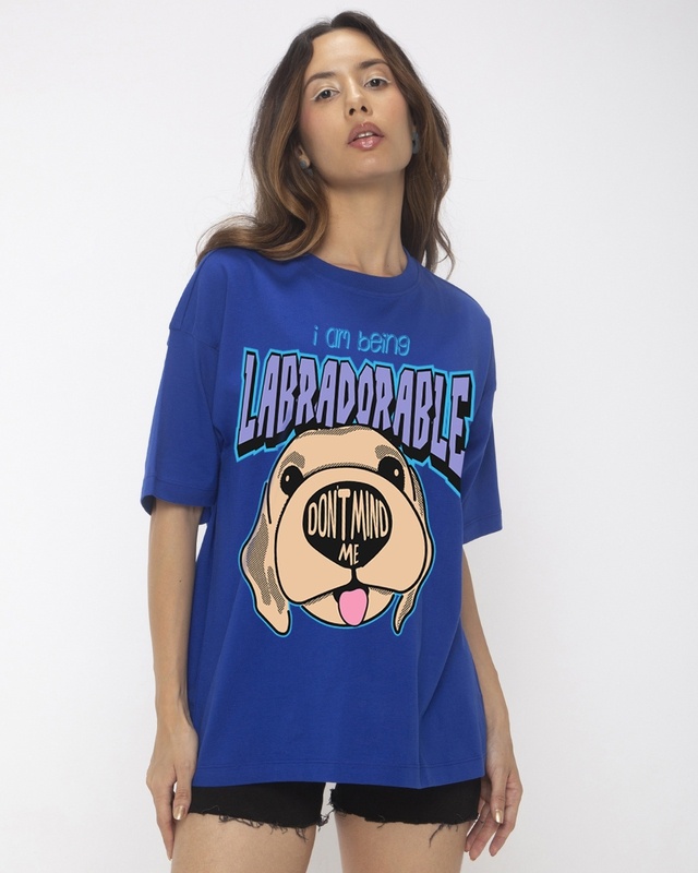 Shop Women's Blue Labradorable Graphic Printed Oversized T-shirt-Front