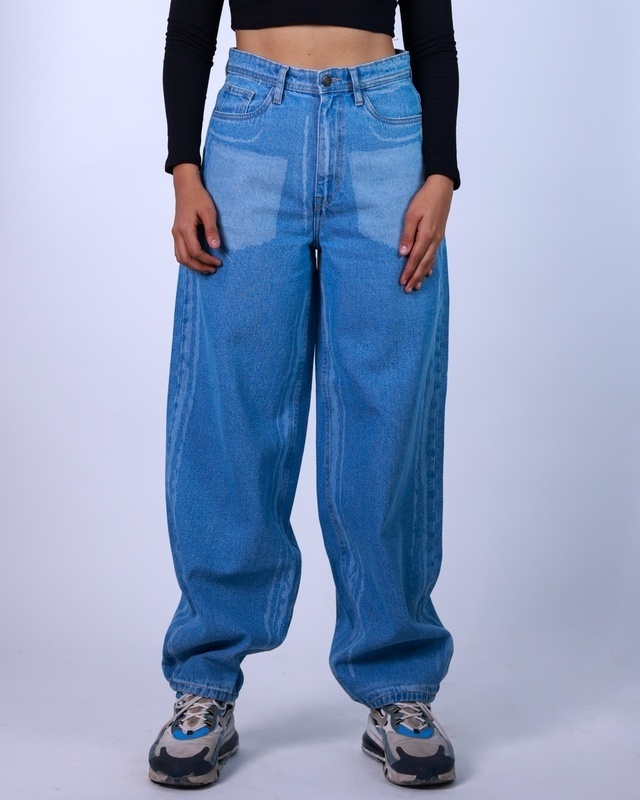 Shop Women's Blue Laser Rush Baggy Oversized Jeans-Front