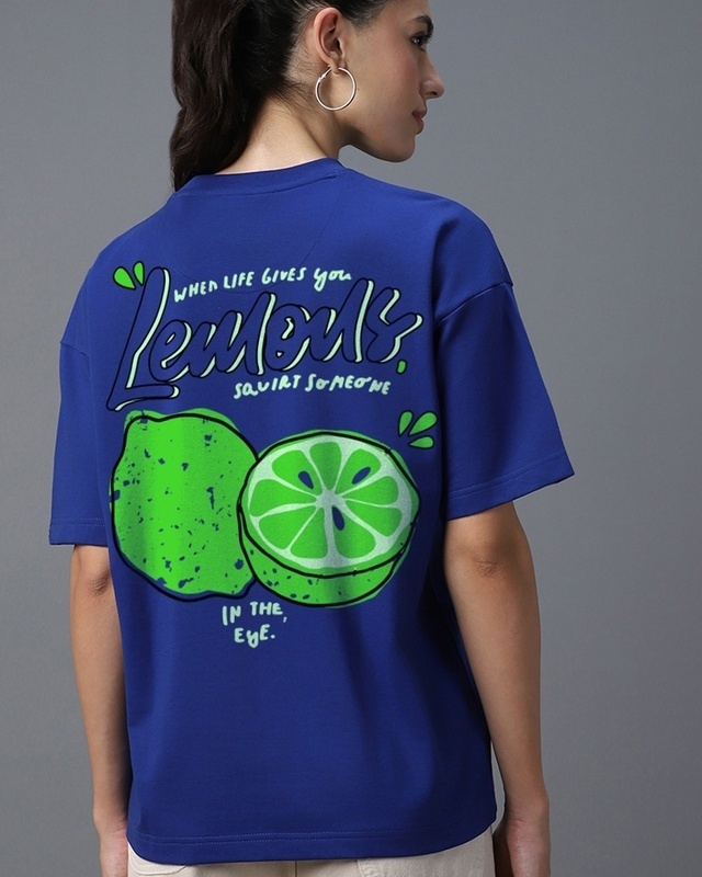 Shop Women's Blue Lemons Graphic Printed Oversized T-shirt-Front