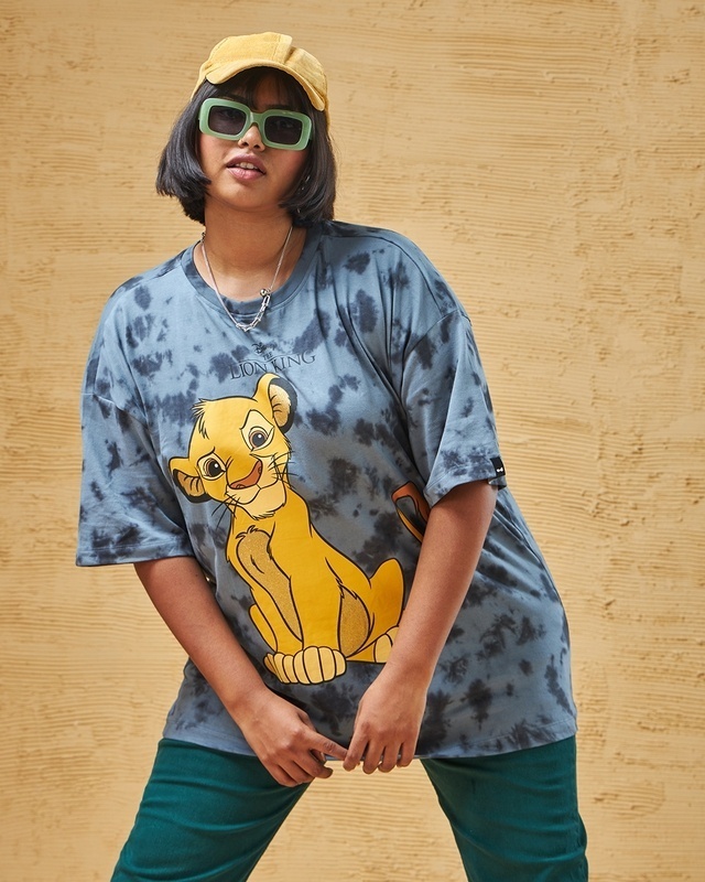 Shop Women's Blue Lion Graphic Printed Oversized Plus Size T-shirt-Front
