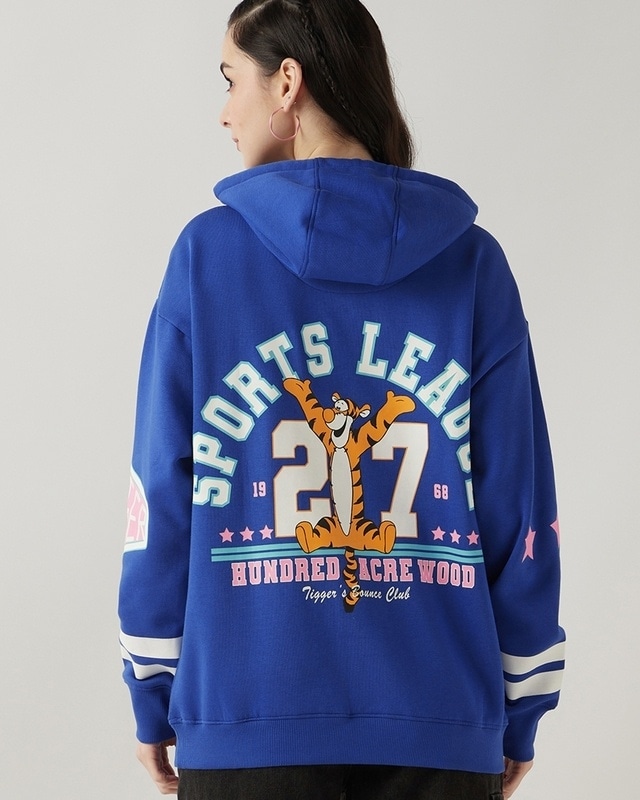 Shop Women's Blue Lolite Sports League Graphic Printed Oversized Hoodies-Front