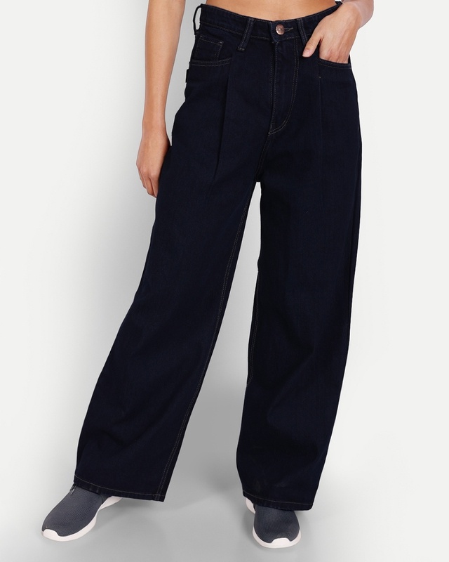 Shop Women's Blue Loose Comfort Fit Jeans-Front