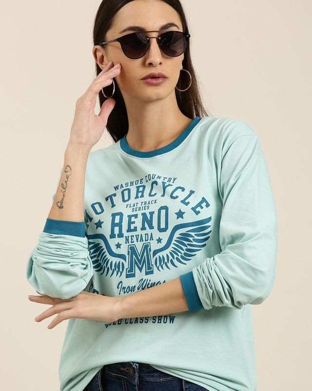 Shop Women's Blue M Typography Oversized T-shirt-Front