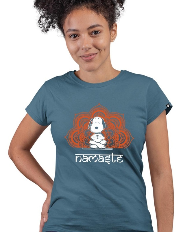 Shop Women's Blue Namaste Graphic Printed T-shirt-Front