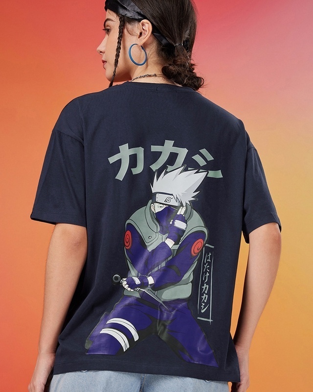 Shop Women's Blue Ninja Kakashi Graphic Printed Oversized T-shirt-Front