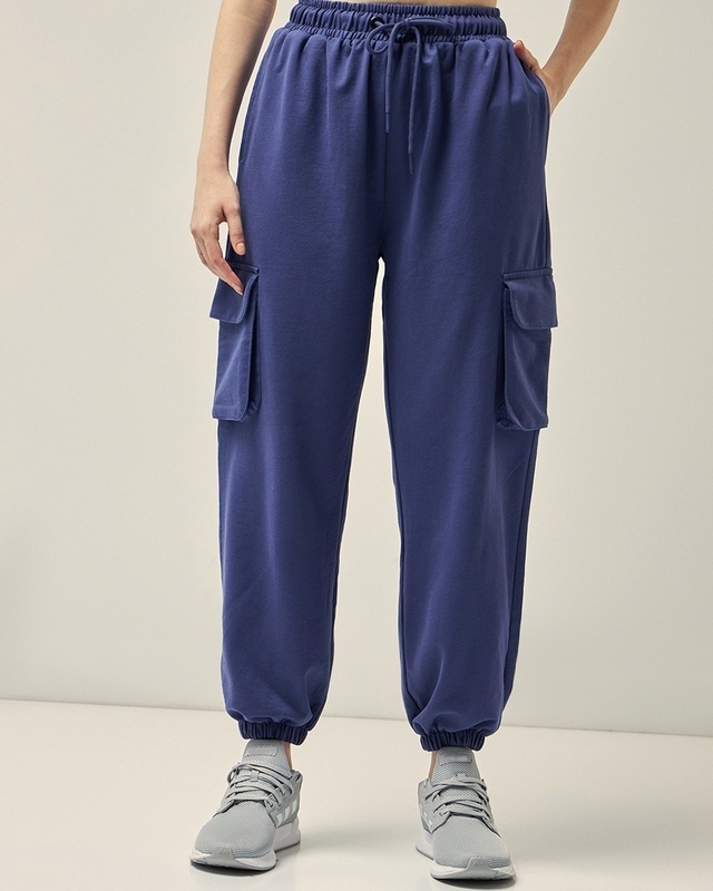 Shop Women's Skipper Blue Oversized Cargo Joggers-Front