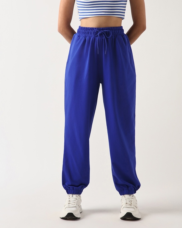 Shop Women's Blue Oversized Joggers-Front