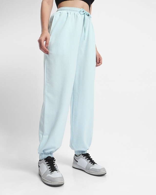 Shop Women's Blue Oversized Joggers-Front