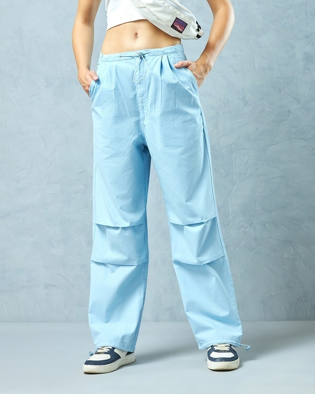 Shop Women's Blue Oversized Parachute Pants-Front