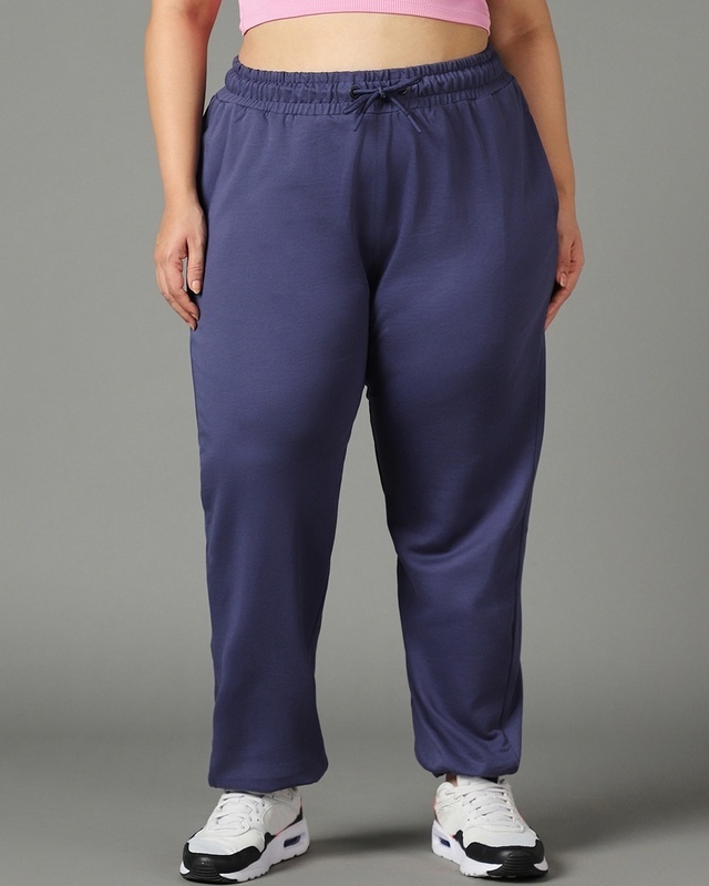 Shop Women's Blue Oversized Plus Size Joggers-Front