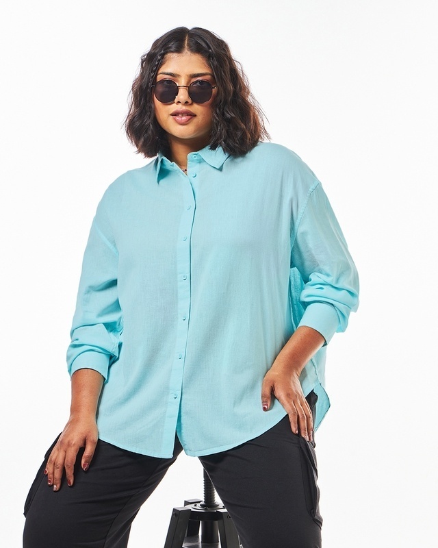 Shop Women's Blue Oversized Plus Size Shirt-Front