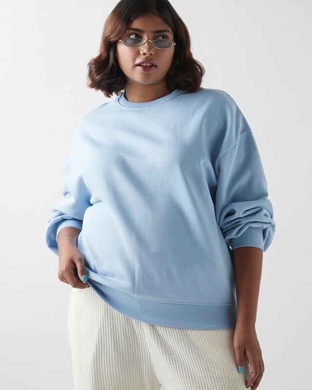 Shop Women's Blue Oversized Plus Size Sweatshirt-Front