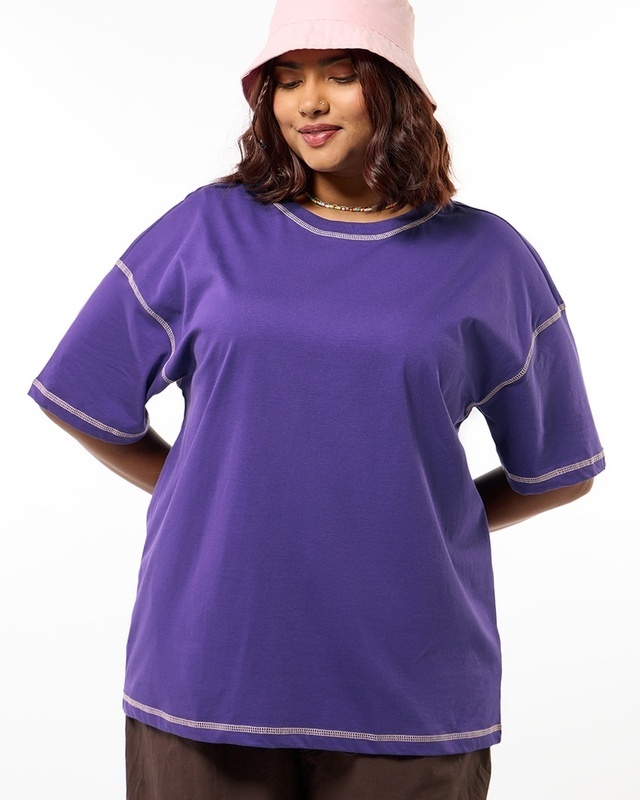 Shop Women's Blue Oversized Plus Size T-shirt-Front