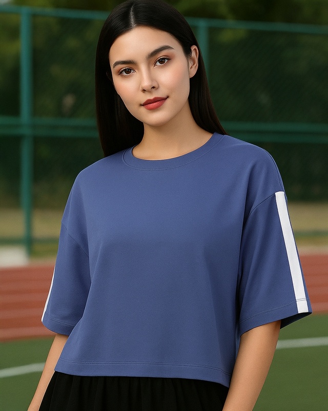 Shop Women's Blue Oversized Short Top-Front