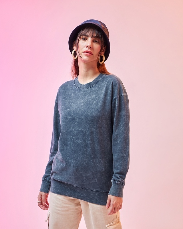 Shop Women's Blue Oversized Sweatshirt-Front