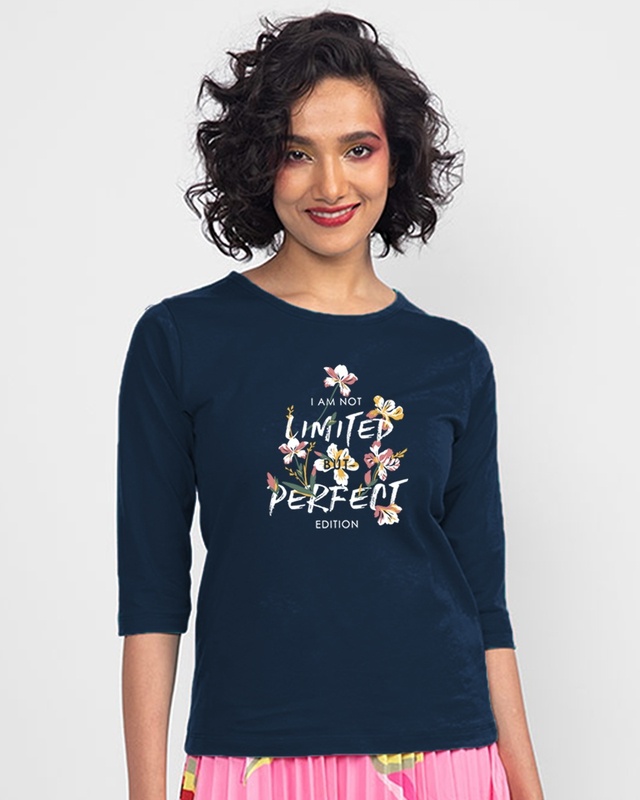 Shop Women's Blue Perfect Flower Slim Fit T-shirt-Front