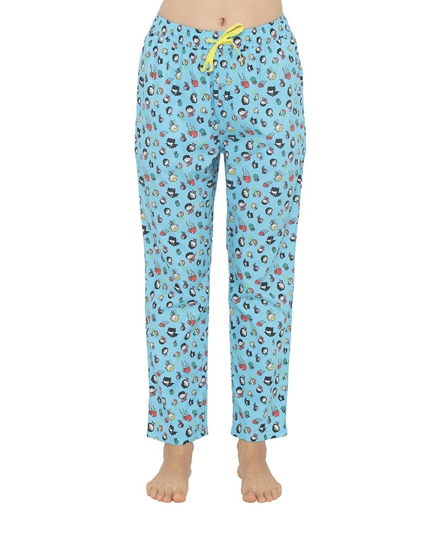 Shop Women's Blue Printed Regular Fit Pyjama-Front