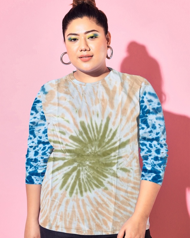 Shop Women's Blue & Purple Tie & Dye Plus Size T-shirt-Front