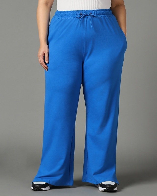 Shop Women's Blue Plus Size Flared Trousers-Front