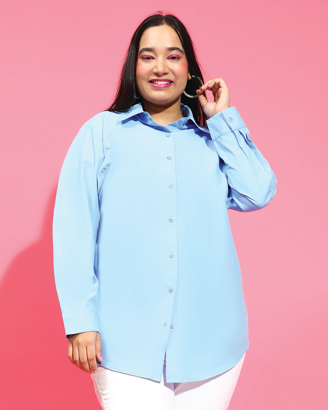 Shop Women's Blue Relaxed Fit Plus Size Shirt-Front