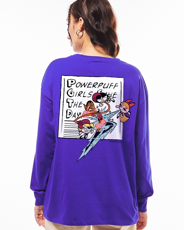 Shop Women's Blue Save the Day Graphic Printed Oversized T-shirt-Front