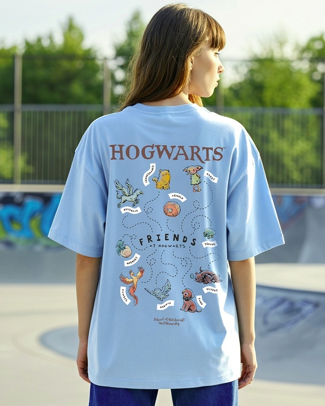 Shop Women's Blue School of Witch Craft Graphic Printed Oversized T-shirt-Front