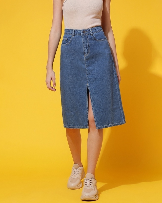 Shop Women's Blue Straight Denim Skirts-Front