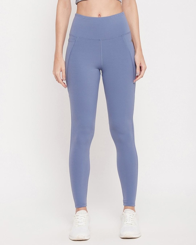 Shop Women's Blue Slim Fit Activewear Tights-Front