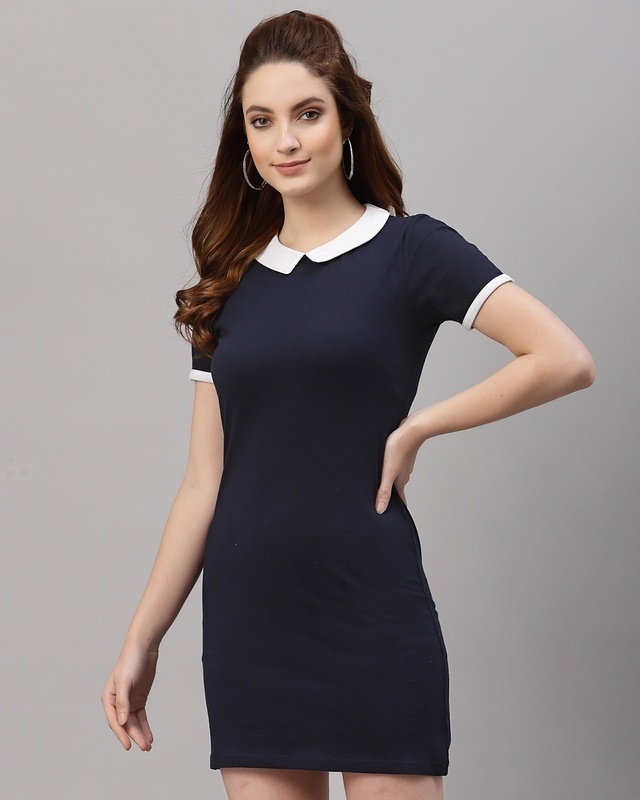 Shop Women's Blue Slim Fit Bodycon Dress-Front