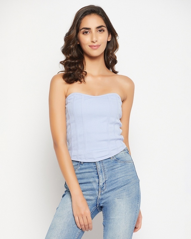 Shop Women's Light Blue Slim Fit Corset Top-Front