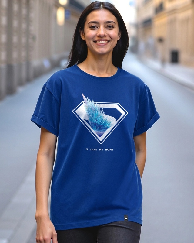 Shop Women's Blue Solitude Graphic Printed Boyfriend T-shirt-Front