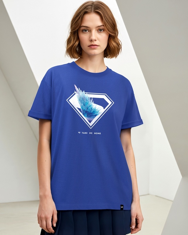 Shop Women's Blue Solitude Graphic Printed Boyfriend T-shirt-Front