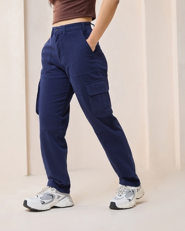 Buy THE LOW-WAIST STRAIGHT GREY CARGO PANTS for Women Online in India