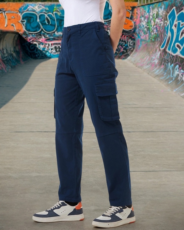 Shop Women's Blue Straight Cargo Pants-Front